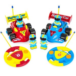 Set of 2 Kids Remote Control Racing Car RC Toys w/ Action Figures