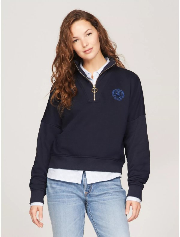 Embroidered TH Crest Half-Zip Sweatshirt