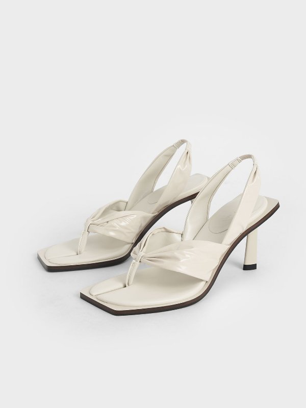 Cream Patent Slingback Thong Sandals | CHARLES &amp; KEITH