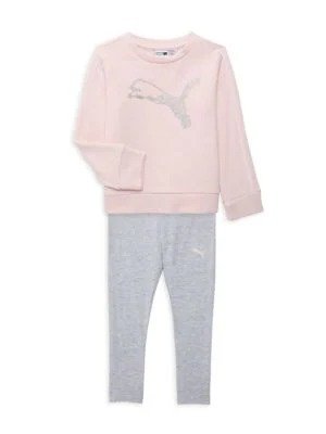 Little Girl’s 2-Piece Glitter Logo Sweatshirt & Leggings Set