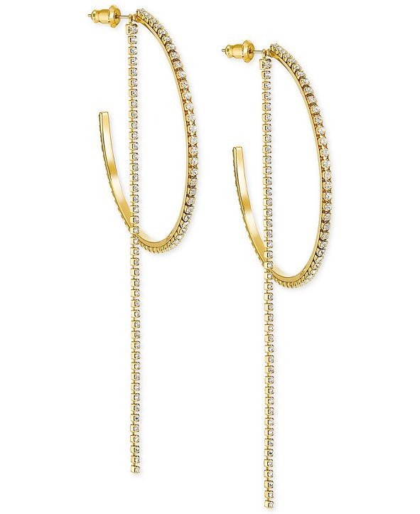 Extra Large Gold-Tone Crystal Chain & Hoop Convertible Earrings 4-1/4"