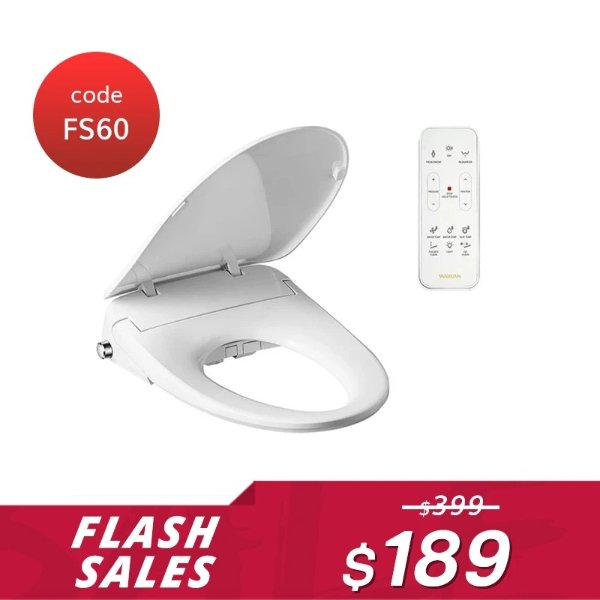 【Flash Sale】Electric Smart Bidet Toilet Seat with Instant Heating Technology Heated Seat, Warm Air Dryer, Deodorizer, Remote Control, Elongated（Use Code: FS60 for $189）