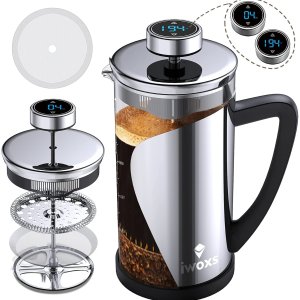 IWOXS French Press Coffee Maker 34 oz, Stainless Steel Coffee Press with Temperature Display