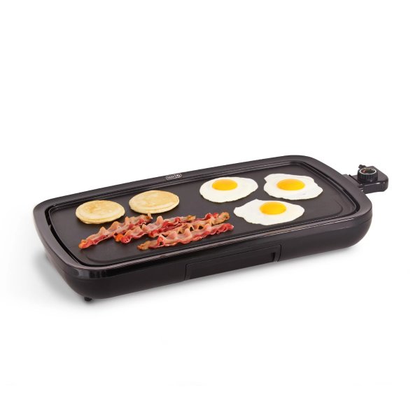 Everyday Nonstick Electric Griddle for Pancakes Burgers, Quesadillas, Eggs & Other on the Go Breakfast, Lunch & Snacks with Drip Tray + Included Recipe Book, 20in, 1500-Watt - Black