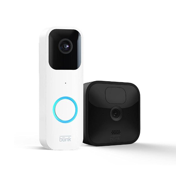 Introducing Blink Video Doorbell + 1 Outdoor camera system with Sync Module 2 | Two-way audio, HD video, motion and chime app alerts and Alexa enabled — wired or wire-free (White)