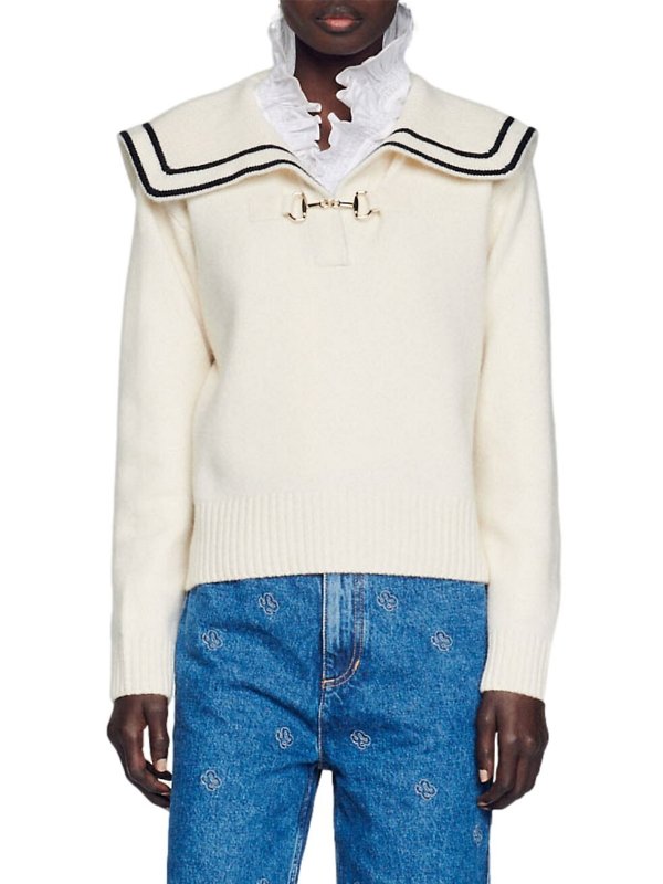 Williams Wool Bib-Collar Cropped Sweater