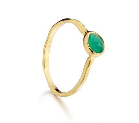 18Ct Gold Vermeil Siren Small Stacking Ring - Green Onyx