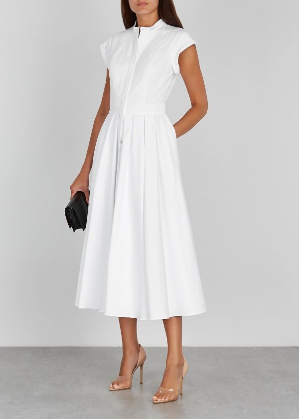 White pique cotton midi dress