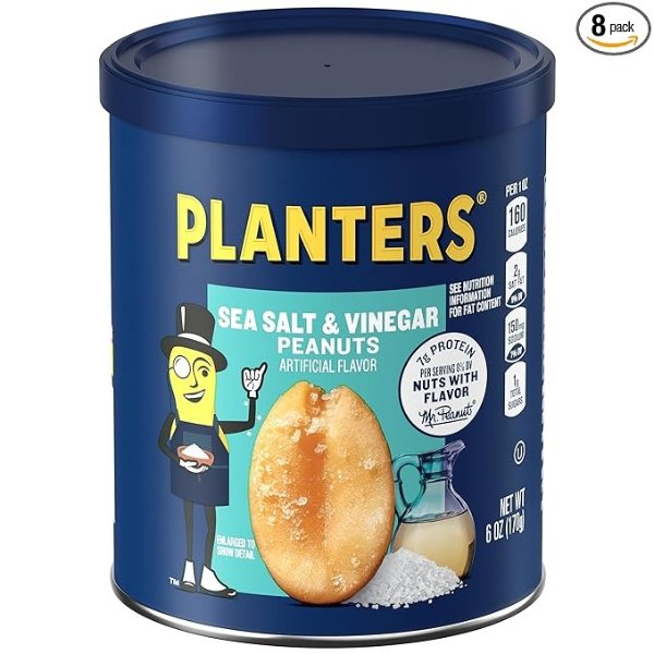 Flavored Peanuts, Sea Salt & Vinegar, 6 Ounce Canister (Pack of 8)