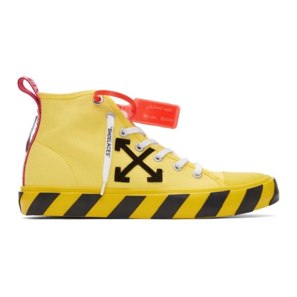 Off-White - Yellow & Black Arrows Mid-Top Sneakers