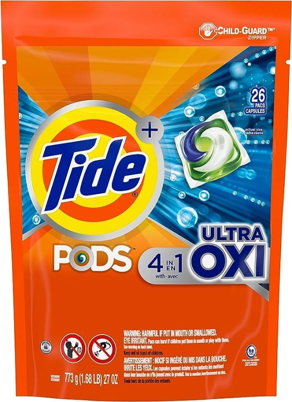 Pods Ultra Oxi Liquid Detergent Pacs, 26 Count (Packaging May Vary)