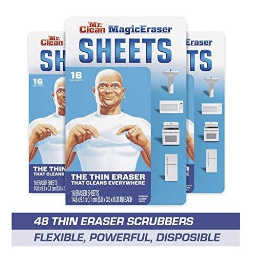 Mr. Clean Magic Eraser Sheets, Cleaning Wipes for Hard to Reach Spaces, 16 Count, Pack of 3