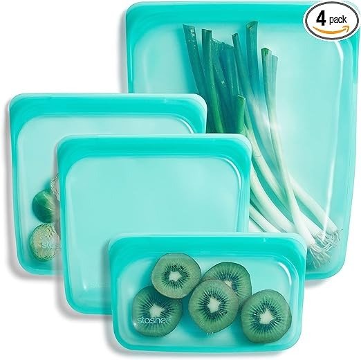 Platinum Silicone Food Grade Reusable Storage Bag, Aqua (Bundle 4-Pack Small)