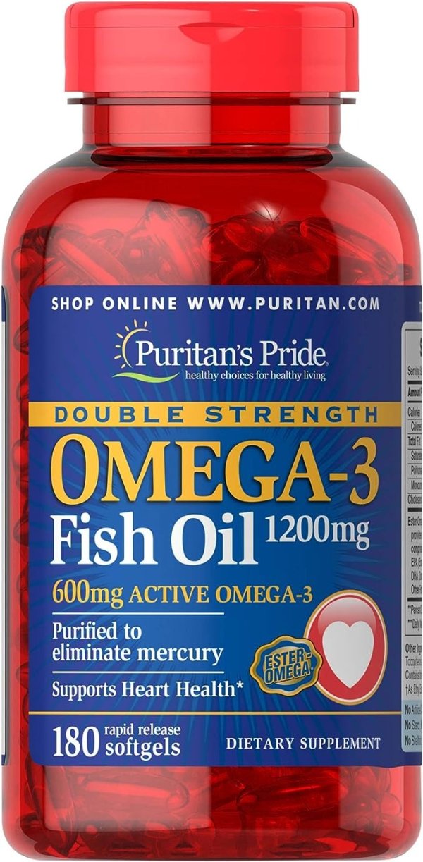 Double Strength Omega-3 Fish Oil 1200 Mg, 180 Count