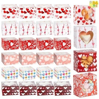 Syncfun 24 Pcs Valentine's Day Bakery Treat Boxes, Cupcake Boxes/Gift Boxes/Favor Box/Cookie Boxes with Window for Party, School
