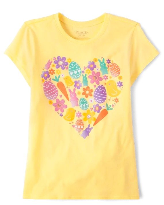 Girls Short Sleeve Easter Heart Graphic Tee | The Children's Place - SUN VALLEY