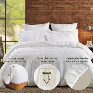 Tissaj Organic Cotton Bed Sheets Set - 500TC Queen Size Ultra White - 4 Piece Bedding