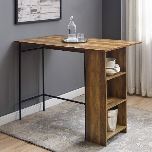 48 in. Reclaimed Barnwood Counter Height Drop Leaf Table with Storage