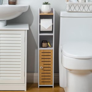 白菜价：AOJEZOR 浴室储物柜 白色竹木拼色设计