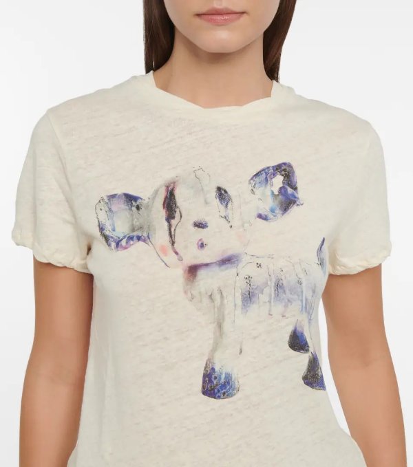 Printed cotton and linen T-shirt