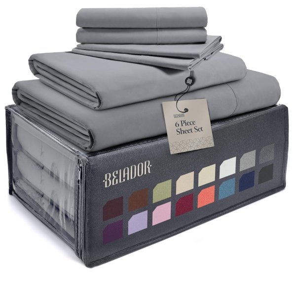 BELADOR Silky Soft Sheet Set - Luxury 6 Piece Bed Sheets for Queen Size Bed
