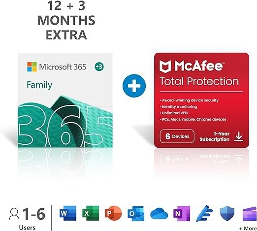Microsoft 365 家庭版会员 + 杀毒软件 15个月