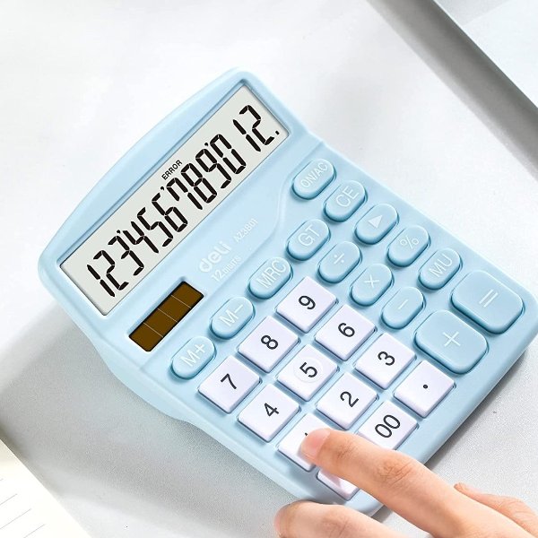 Calculator,Standard Function Desktop Calculators with 12 Digit Large LCD Display and Sensitive Button, Solar Battery Dual Power Office Calculator, Blue