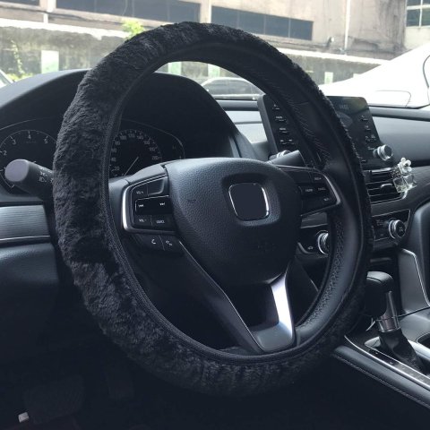KAFEEK Elastic Long Microfiber Plush Steering Wheel Cover