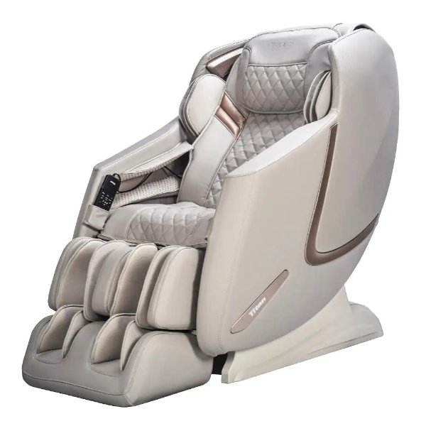 PRESTIGE Taupe Faux Leather Reclining Massage Chair with 3D Massage and BlueTooth Speakers