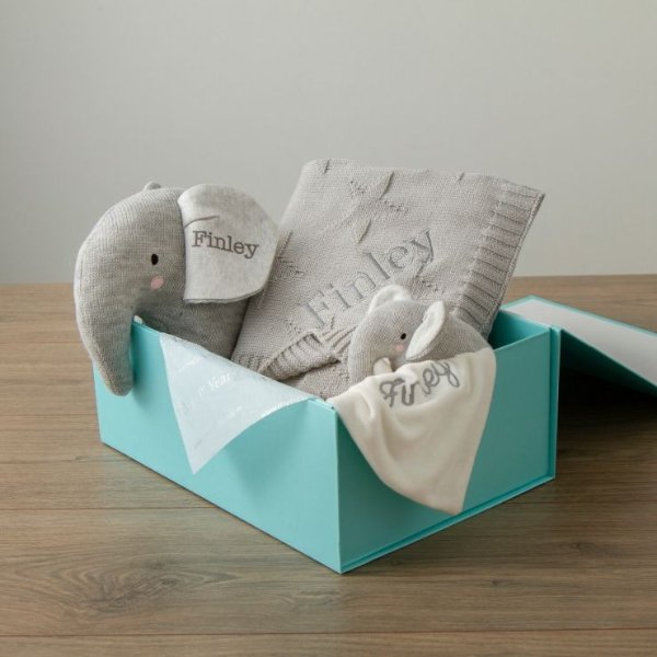 Personalized Gray Elephant Baby Gift Set