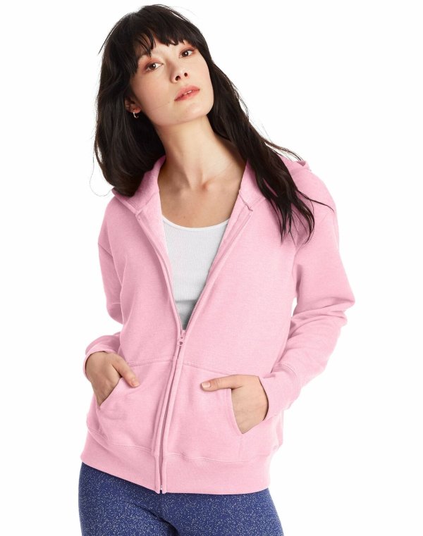 Full-Zip Hoodie Sweatshirt Womens ComfortSoft EcoSmart Pockets Soft Ribbed