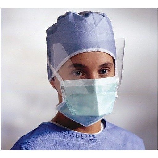 Shop Staples for Medline Chamber-Style Surgical Face Masks with Eyeshield, Green, 100/Pack