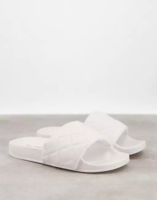 quilted pool sliders in white