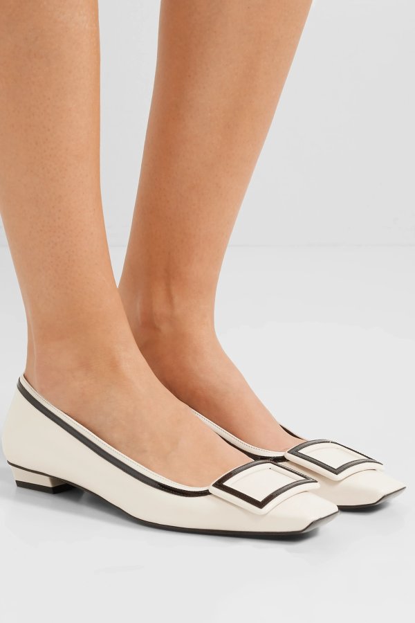 Belle Vivier Graphic patent-trimmed leather flats