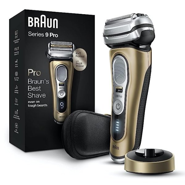 Electric Razor for Men, Waterproof Foil Shaver, Series 9 Pro 9419s, Wet & Dry Shave, with ProLift Beard Trimmer for Grooming, Charging Stand Included, Gold