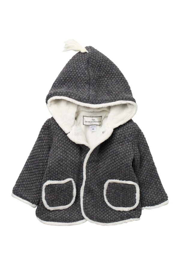 Hooded Tassel Faux Fur Lined Wool Blend Coat(Baby Girls)