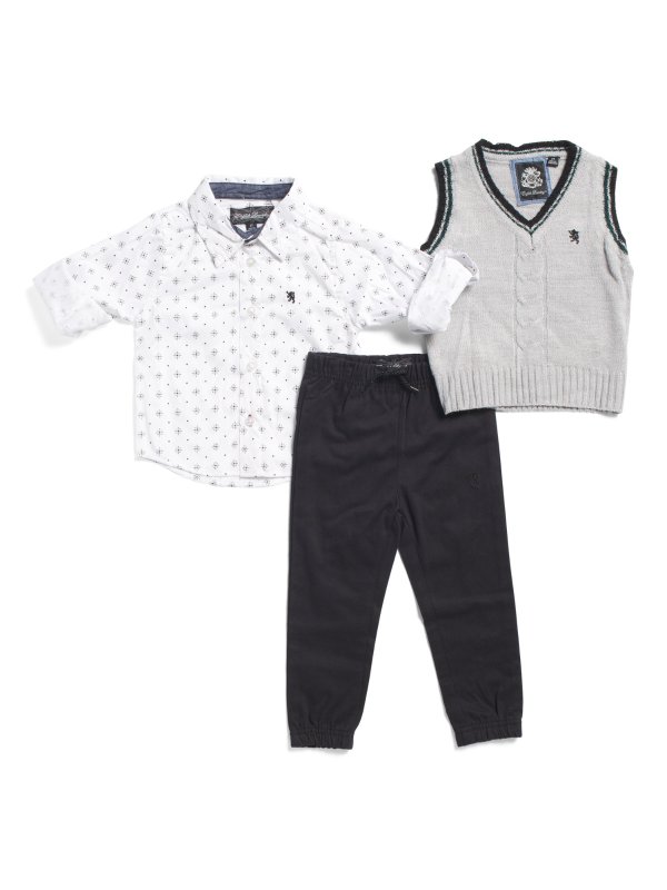 Toddler Boys 3pc Sweater Vest And Jogger Set