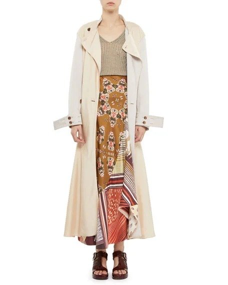 Fluid Twill Ankle-Length Trench Coat