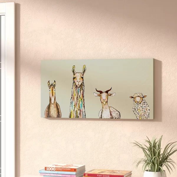 'Donkey, Llama, Goat, Sheep' - Wrapped Canvas Acrylic Painting Print'Donkey, Llama, Goat, Sheep' - Wrapped Canvas Acrylic Painting Print