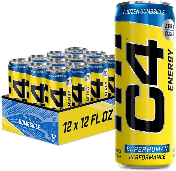 Energy Drink 12oz (Pack of 12) - Frozen Bombsicle - Sugar Free Pre Workout Performance Drink with No Artificial Colors or Dyes
