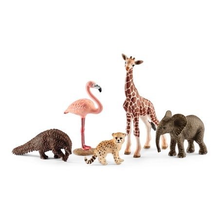 Wild Life, Wildlife Animal Assortment (Giraffe, Anteater, Elephant, Cheetah, Flamingo) Toy Figures