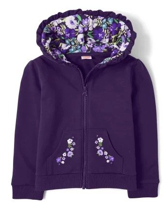 Girls Long Sleeve Embroidered Violet Floral Fleece Zip Up Hoodie - Whooo's Cute | Gymboree