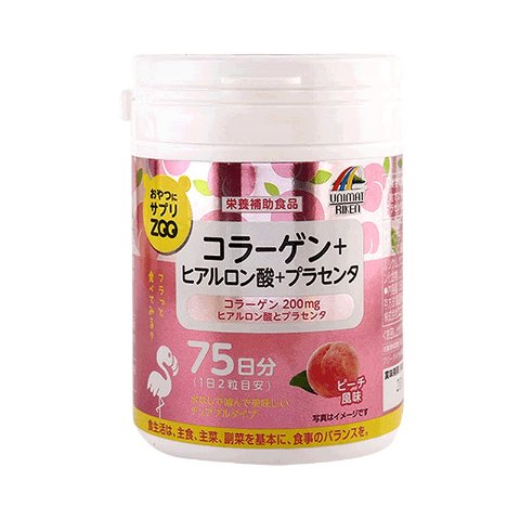 甜甜的超好吃UNIMAT RIKEN ZOO营养补充咀嚼片 胶原蛋白+玻尿酸+胎盘素||水蜜桃味 150粒 70天量