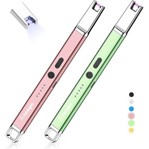 20%+50D68NK8Lighter Electric Candle Lighter 2 Packs Upgraded Rechargeable Candle Lighter with LED Flashlight Windproof Flameless and Hanging Hook LED Battery Display Arc Lighter for Candle Grill Camping