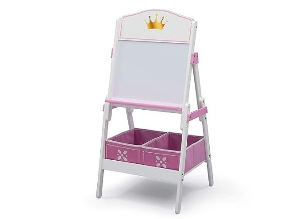 Princess Crown Wooden Activity Easel with Storage - Ideal for Arts & Crafts, Drawing, Homeschooling and More - Greenguard Gold Certified, White/Pink