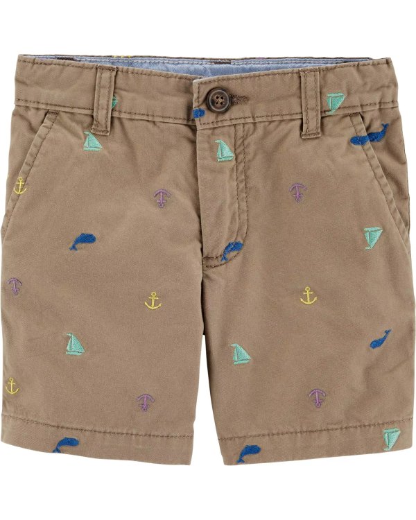 Schiffli Flat-Front Shorts