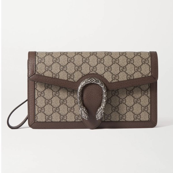 Dionysus textured leather-trimmed printed coated-canvas clutch