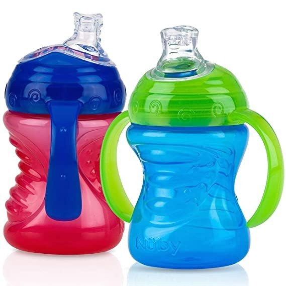 2-Pack No-Spill Super Spout Grip N' Sip Cup, Red and Blue