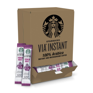 Starbucks VIA Instant Coffee Dark Roast Packets French Roast, 50 Count