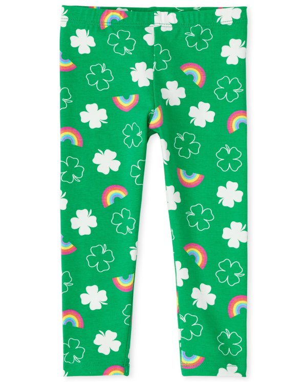 Baby And Toddler Girls St. Patrick's Day Rainbow Print Knit Leggings